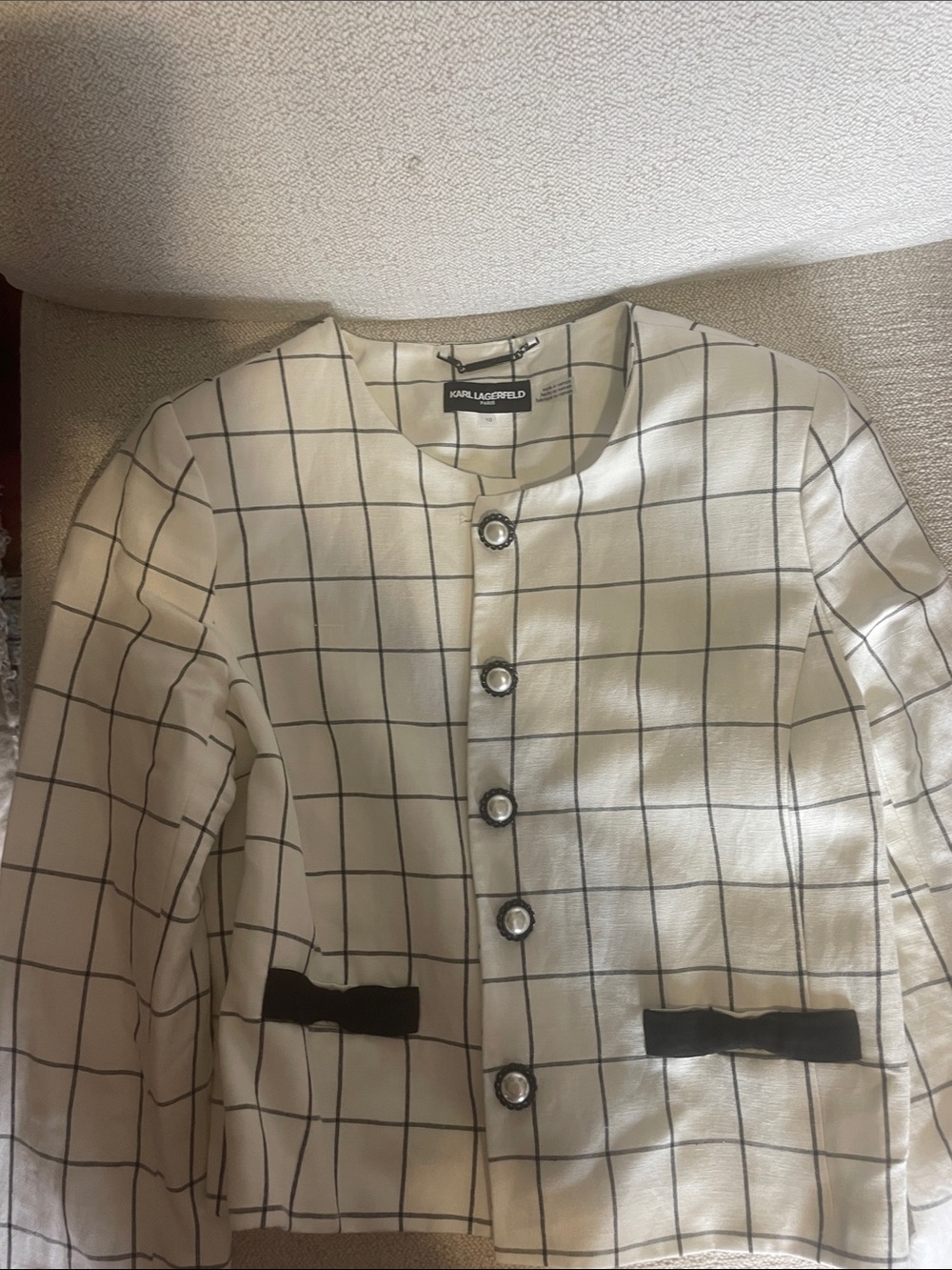 Karl Lagerfeld Cream Jacket with Black Windowpane Grid